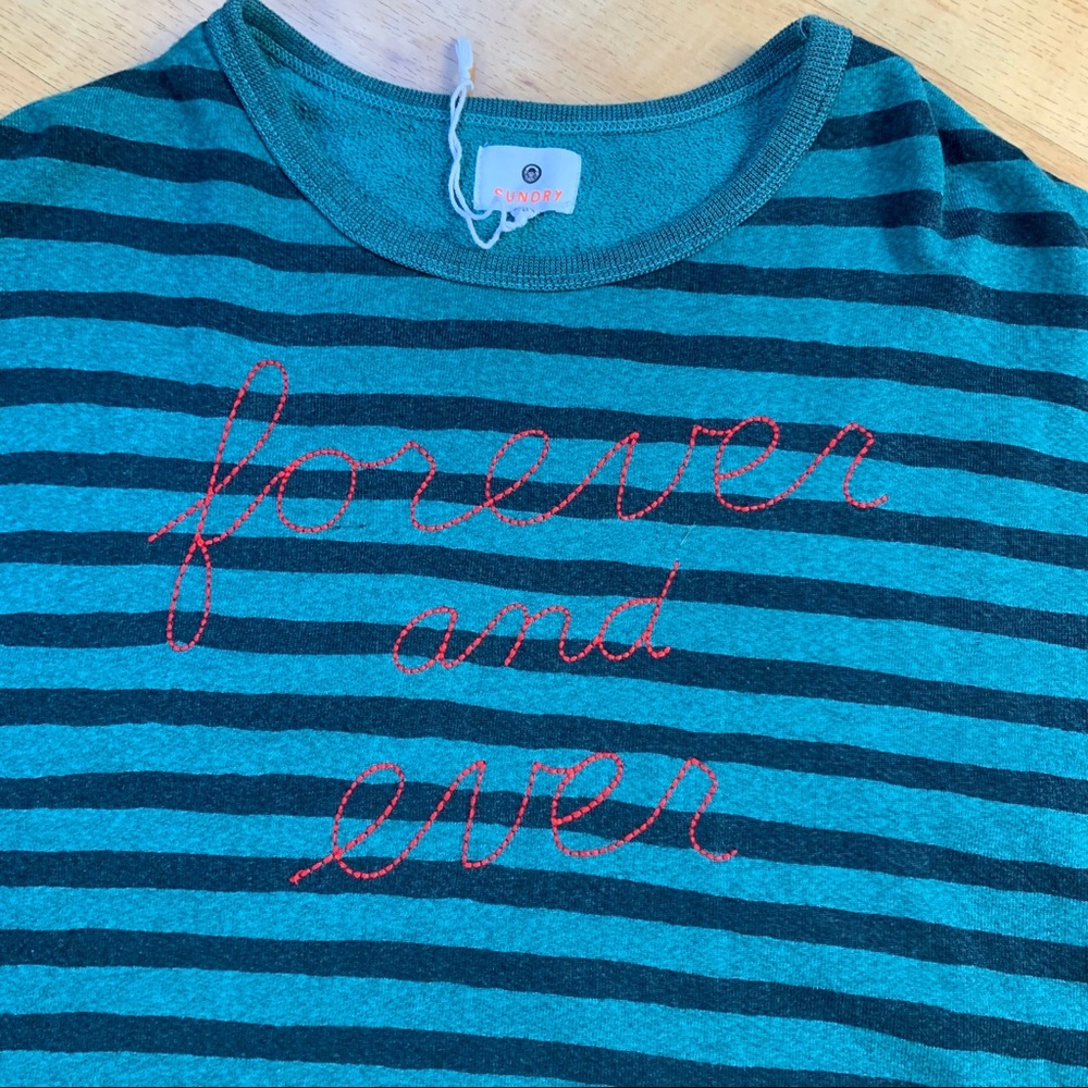 •SUNDRY• Anthro Teal Forever Split Back Sweatshirt - Picture 6 of 9